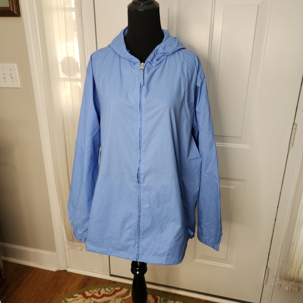 Women's LL Bean Hooded Windbreaker Blue Jacket Size XL